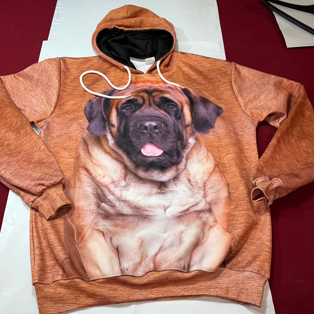 Big DOG FACE HOODIE mens Sweatshirt Pocket Brown St. Bernard mastiff Rottweiler